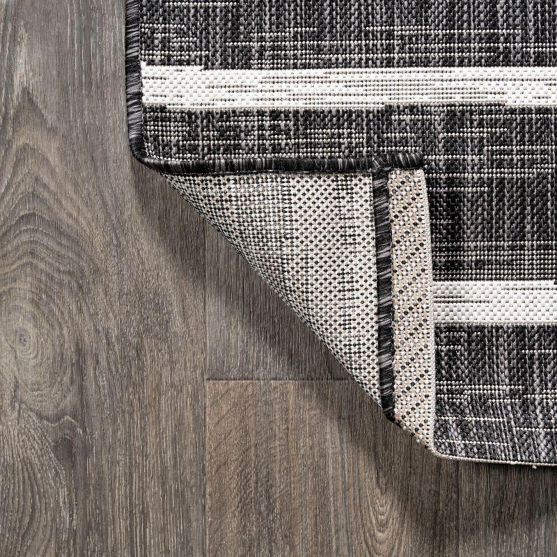 Colonia Black and Ivory Synthetic Stripe Runner Rug 2 x 8