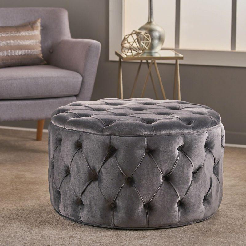 Zelfa New Velvet Ottoman Gray - Christopher Knight Home