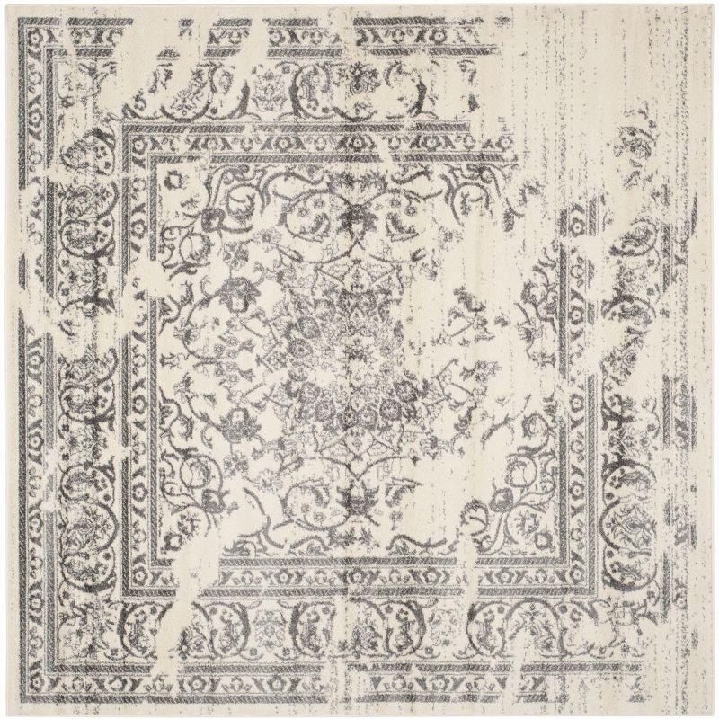 Ivory and Silver Square Synthetic Traditional Area Rug