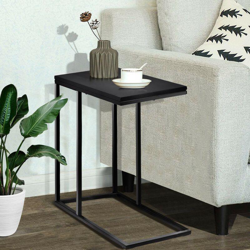 Black Wood and Metal C-Shape Side Table