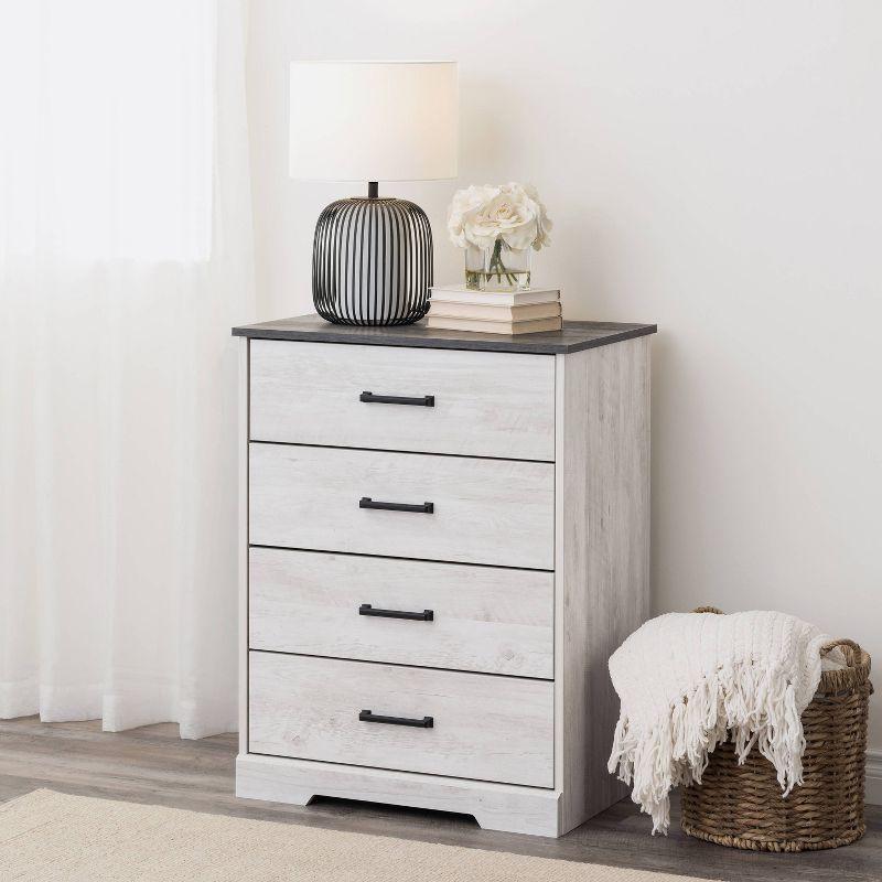 Prepac Rustic Ridge Farmhouse 4 Drawer Wooden Bedroom Dresser Washed White