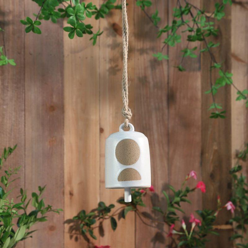 Sagebrook Home 4" Hanging Bell Decorative Wind Chime - White and Beige Circle Design Outdoor or Indoor Decorative Bells for Home Decor