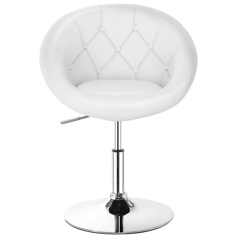 Costway 1PC Adjustable Modern Swivel Round Tufted Back Accent Chair PU Leather White