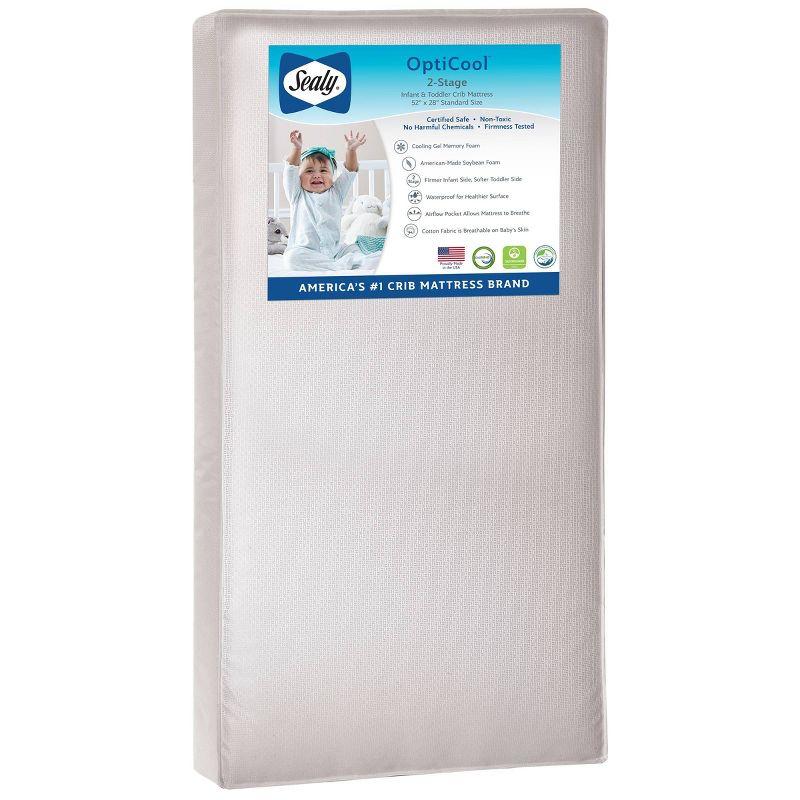 Sealy Baby OptiCool 2-Stage Premium Waterproof Baby Crib Mattress & Toddler Bed Mattress, GREENGUARD Gold Certified, 52" x 28"