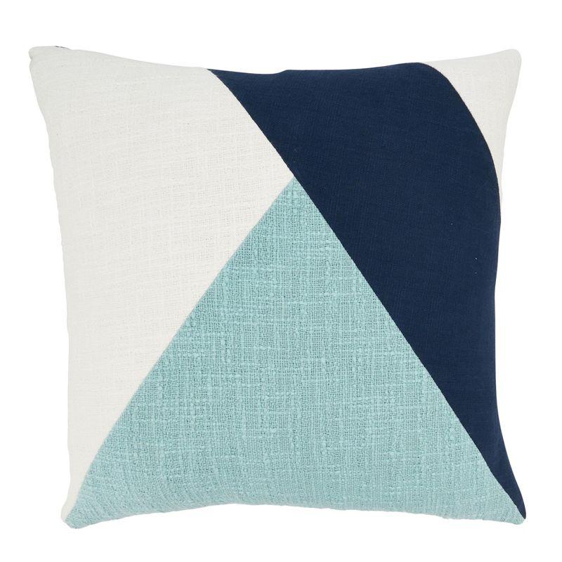 Aqua and Navy Geometric Cotton Throw Pillow Cover 20"