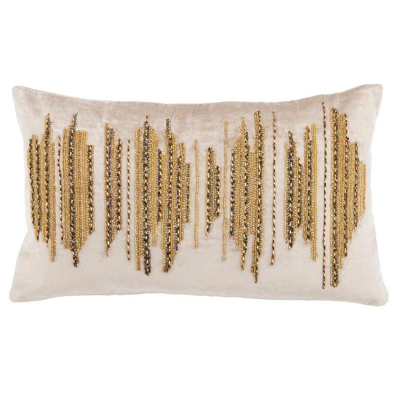 Beige and Gold 12" x 20" Embellished Pillow