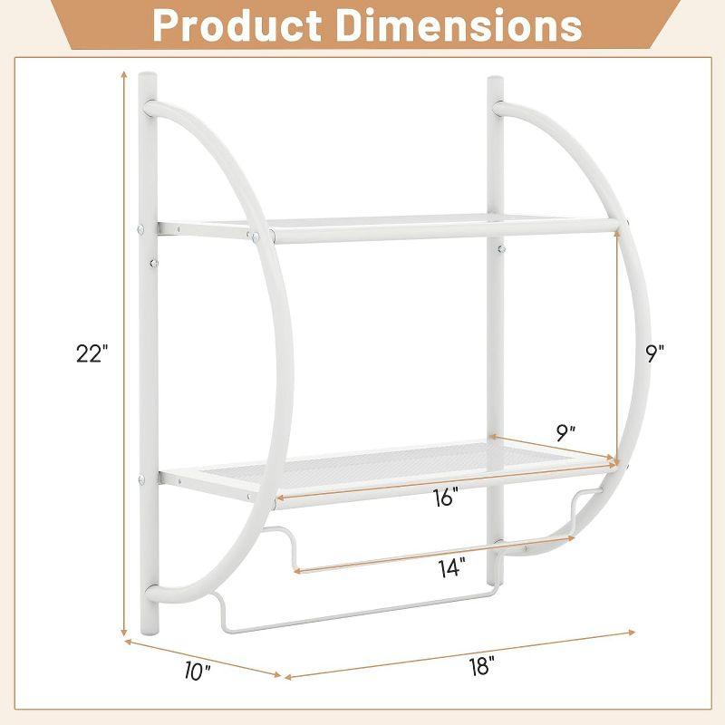 Tangkula Wall Mount 2 Tier Bathroom Shelf with Bars Chrome Bathroom Shelf Home Toilet Double Layer Shelf Rustproof Chrome Shelf White