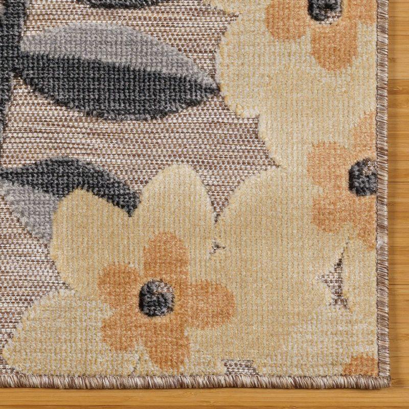 Gertmenian Tara Polly Gray Yellow Ivory Large Tropical Hawaiian Indoor/ Outdoor Flatweave High-Low Area Rug