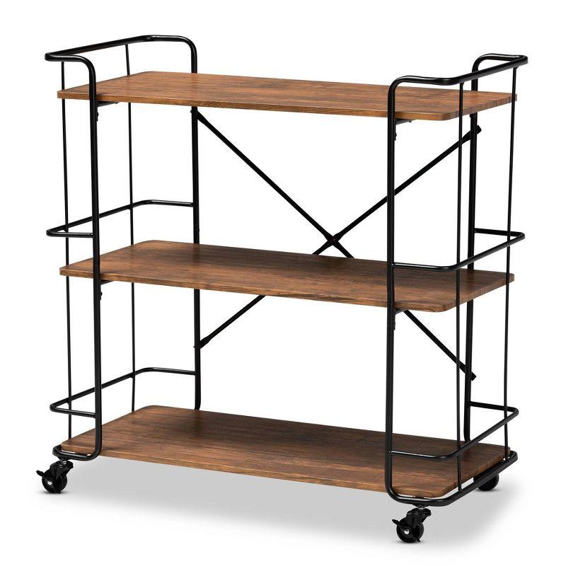 Neal Industrial Black Metal and Walnut Wood Serving Cart