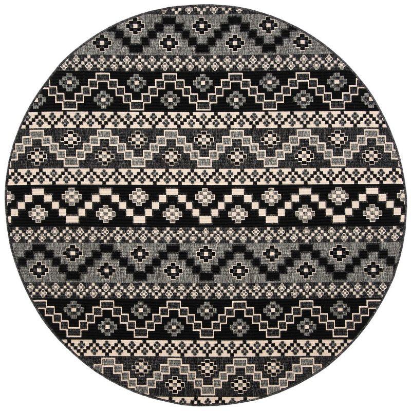 95" Black Synthetic Floral Round Washable Rug