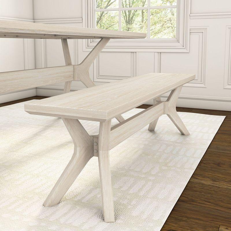 Plank+Beam Solid Wood Verso Dining Bench, 60" Entryway Bench, Minimalist Room Bench, White Sand
