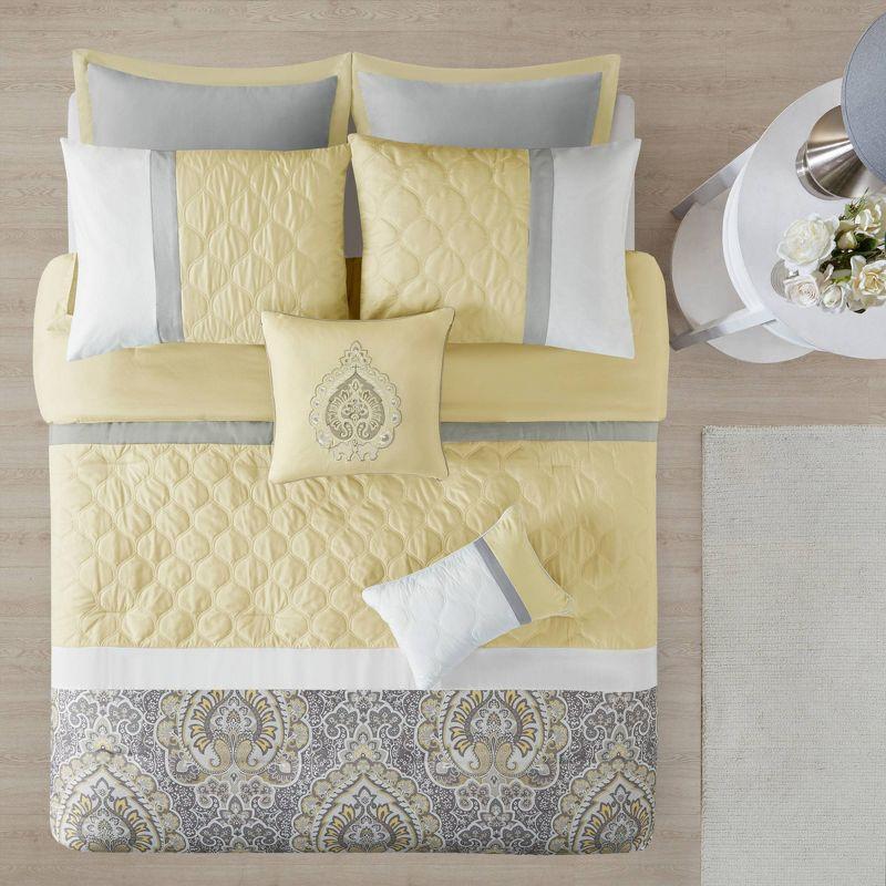 King Yellow and Gray Microfiber 8-Piece Comforter Set