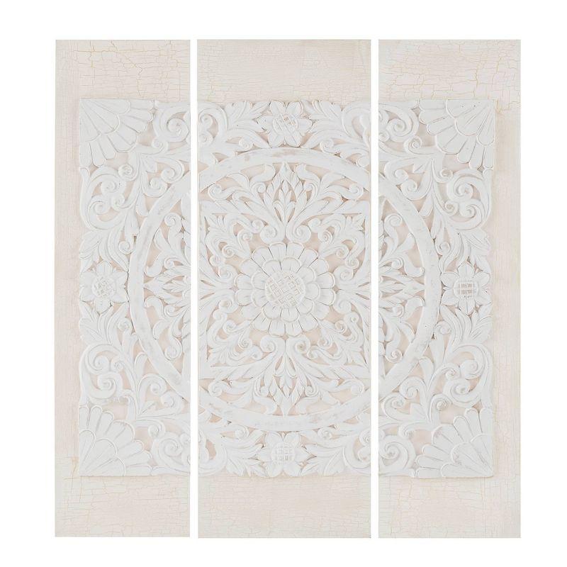 White 3D Embellished Mandala Canvas Wall Art Set