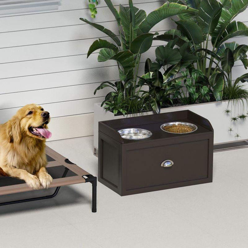 Large Coffee Elevated Dog Feeding Station with Storage Drawer