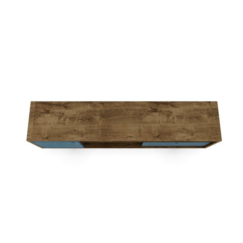 Liberty 3 Shelf and 1 Drawer TV Stand for TVs up to 65" Rustic Brown/Aqua Blue - Manhattan Comfort: Entertainment Center with Cable Management