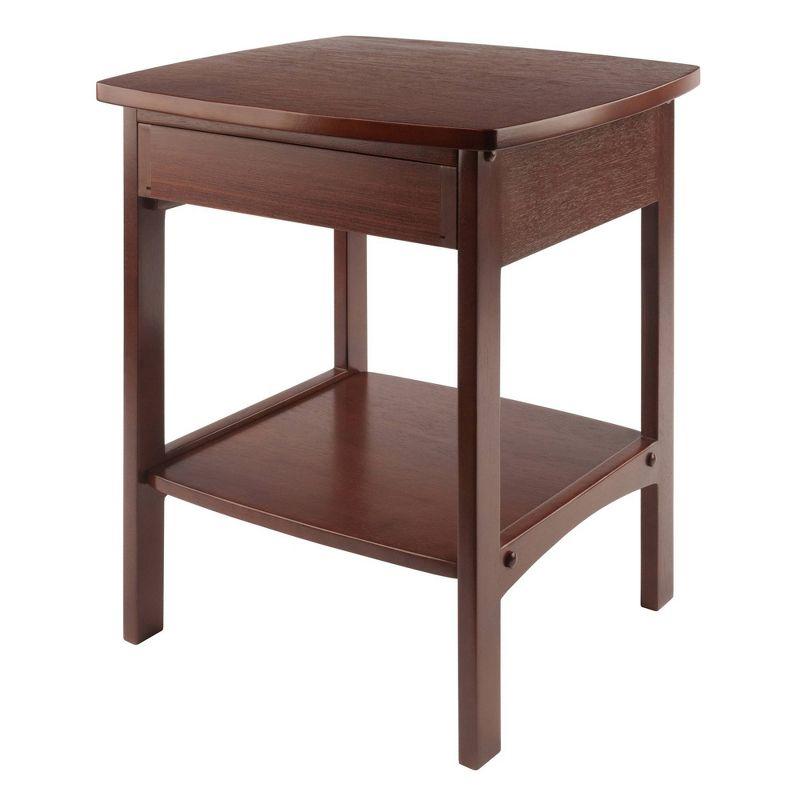 Winsome End Table Walnut: Hardwood Frame, MDF Top, Rectangular Side Table with Shelf & Drawer