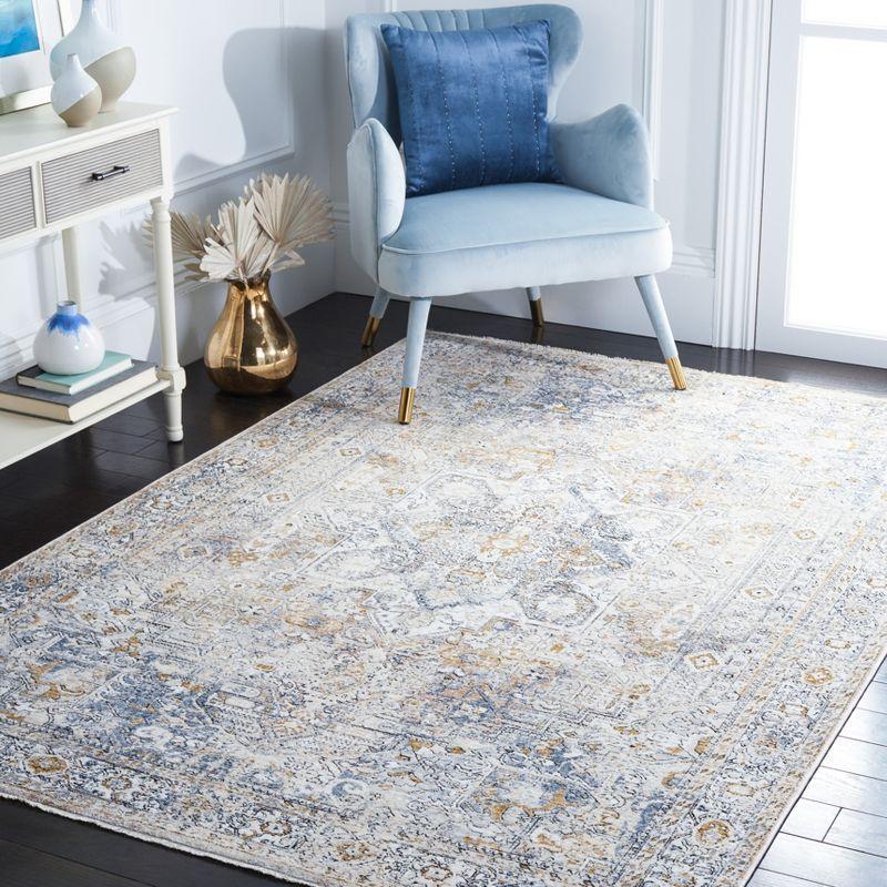 Ivory and Blue Square Oriental Synthetic Area Rug