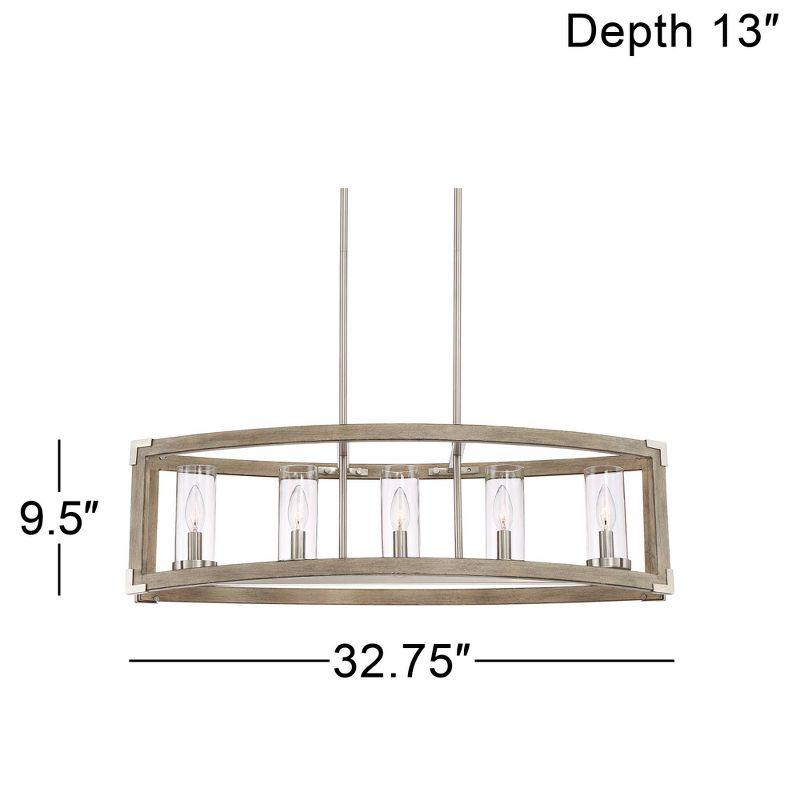 Possini Euro Design Kerr Wood Brushed Nickel Island Pendant Chandelier 32 3/4" Wide Modern Clear Glass Shade 5-Light Fixture for Dining Room Kitchen