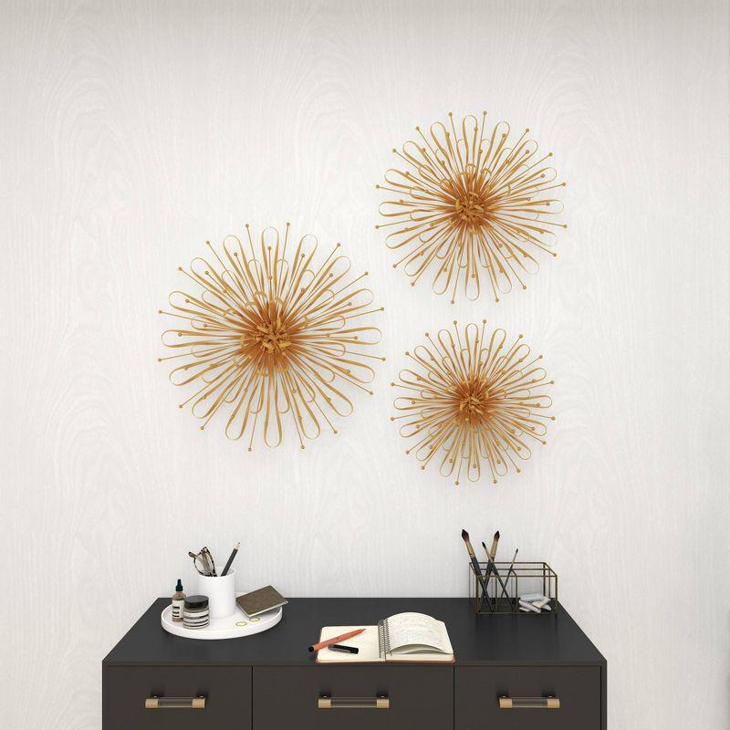 Set of 3 Gold Metal Starburst Wall Sculptures