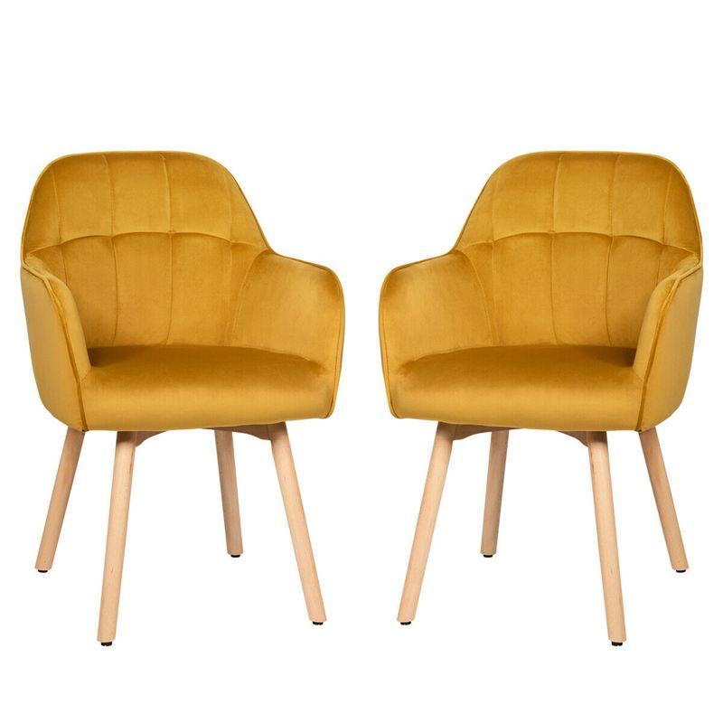 Tangkula 2PCS Modern Accent Armchair Upholstered Leisure Chair w/ Wooden Legs Yellow