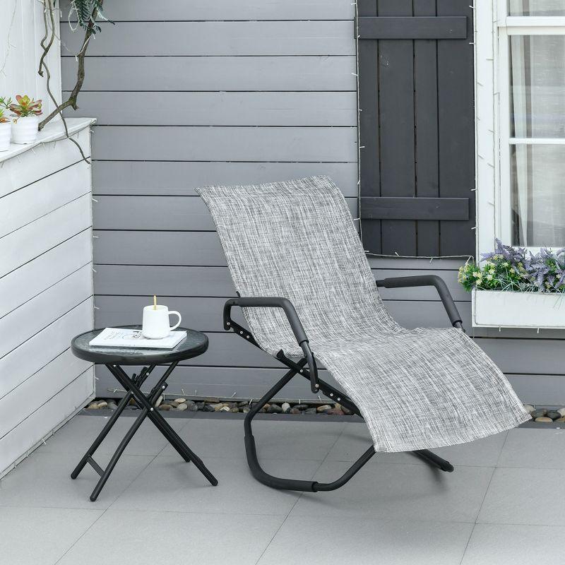 Outsunny Rocking Sun Lounger, Chaise Lounge Rocker for Sunbathing, Sun Tanning, Foldable, Portable Outdoor Patio Chair, Gray