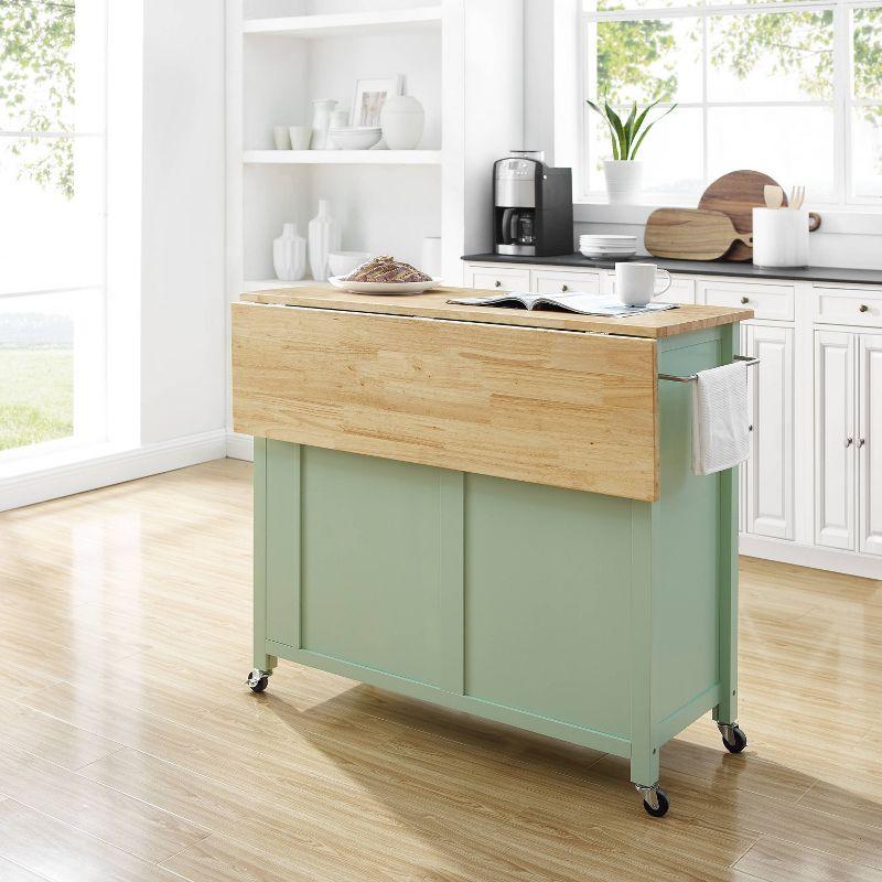 Savannah Wood Top Drop Leaf Kitchen Island/Cart Mint - Crosley: Adjustable Shelves, Spice Rack, Caster Wheels