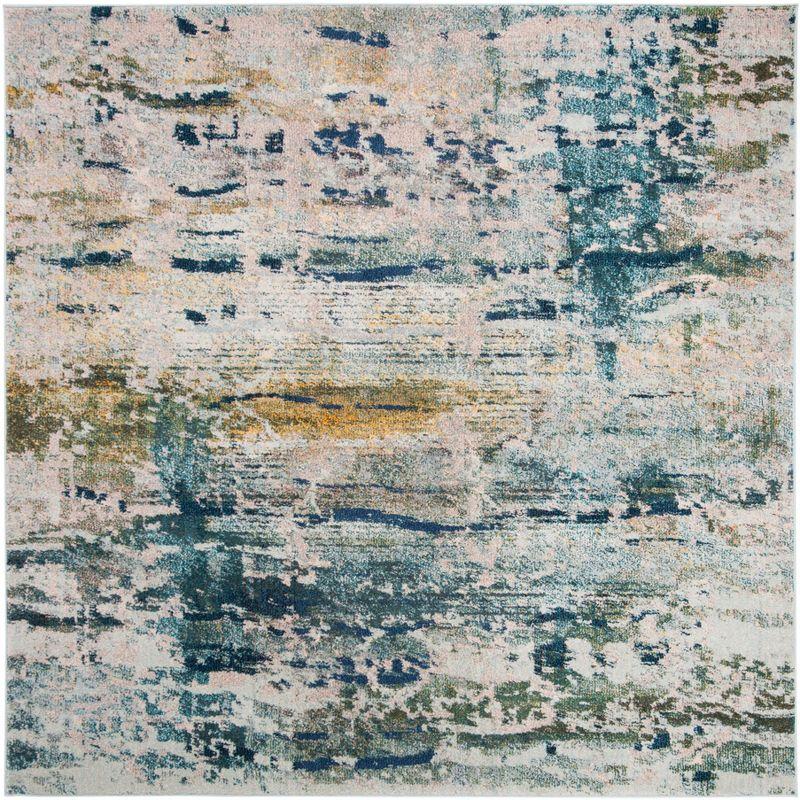 Boho-Chic Monaco Square Blue-Grey Synthetic Area Rug, 6'7" x 6'7"