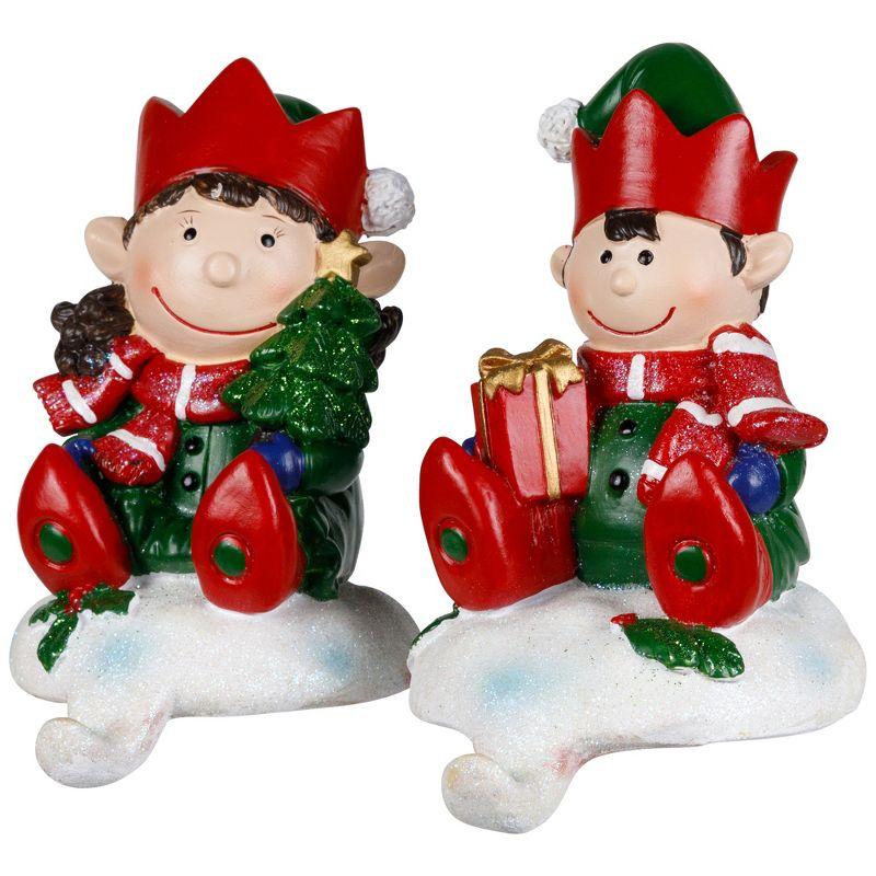 Northlight Seasonal Festive Elves Christmas Stocking Holders - 5" - Set Of 2