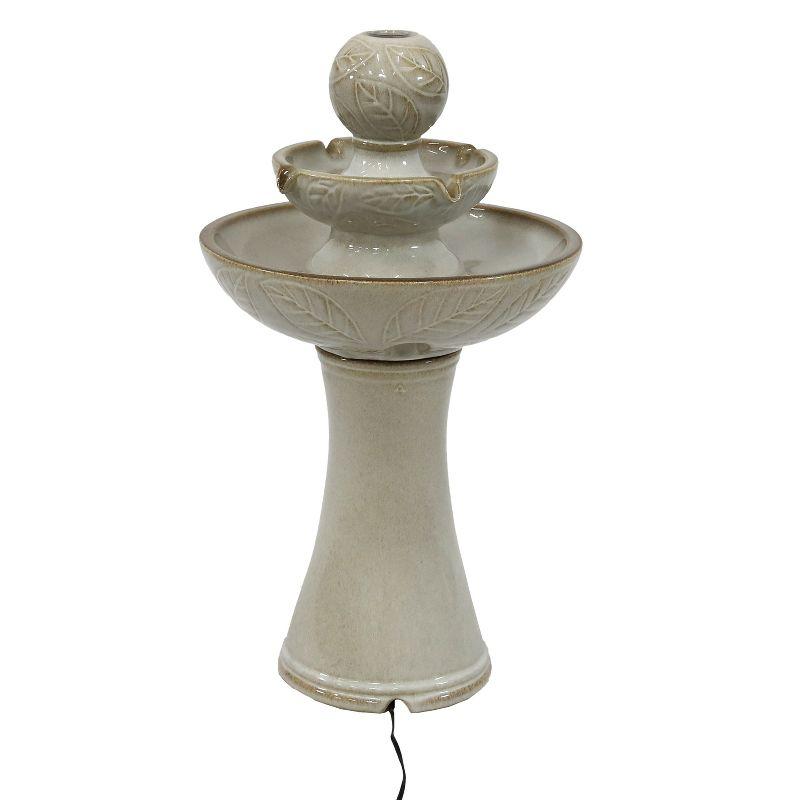 Sunnydaze Gentle Glow 2-Tier Ceramic Outdoor Fountain with LED Lights - 26.5" H - Off-White