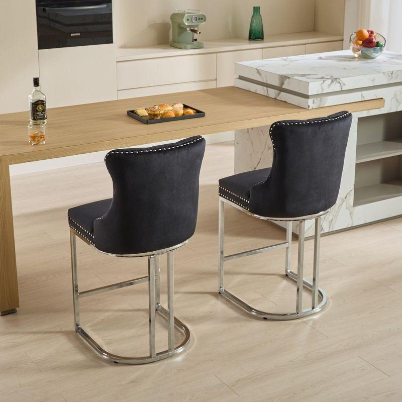 Rosdorf Park 25" Counter Height Bar Stools Set Of 2, Modern Velvet Barstools With Button Back&Rivet Trim Upholstered Kitchen Island Chairs With Sturdy Chromed Metal Base Legs Farmhouse Bar Stools,