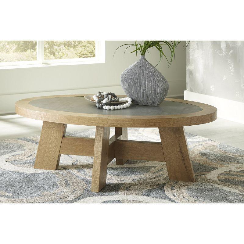 Signature Design by Ashley Brinstead Modern Coffee Table with Faux Cement Melamine Top, Light Brown