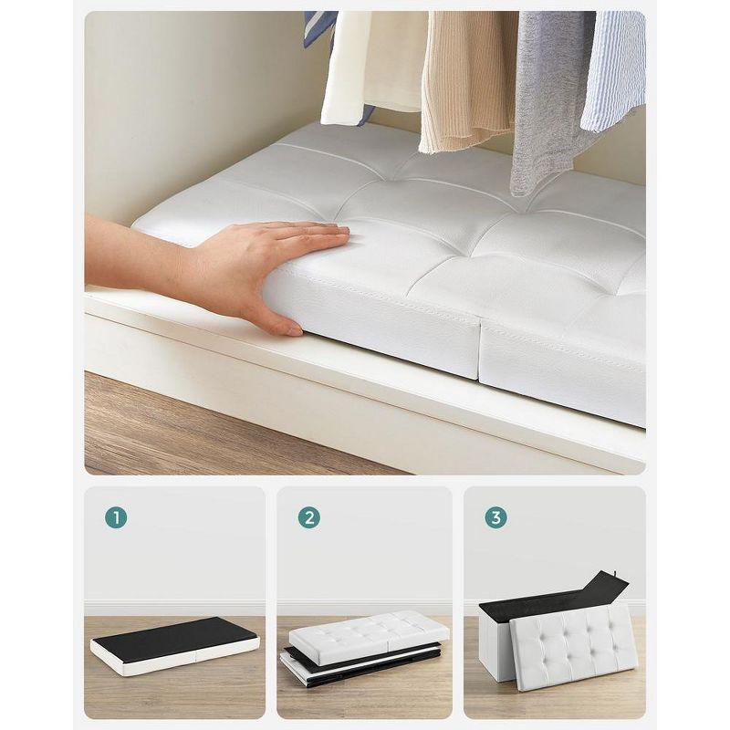 SONGMICS 30 Inches Folding Storage Ottoman Bench with Flipping Lid White