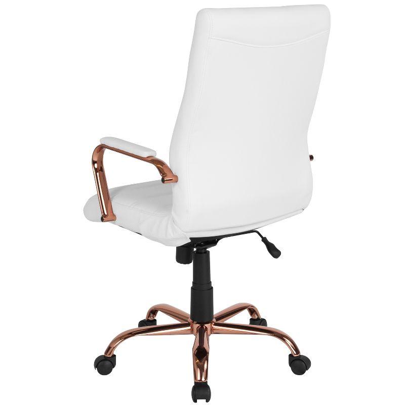 Emma and Oliver High Back White LeatherSoft Executive Swivel Office Chair - Rose Gold Frame/Arms