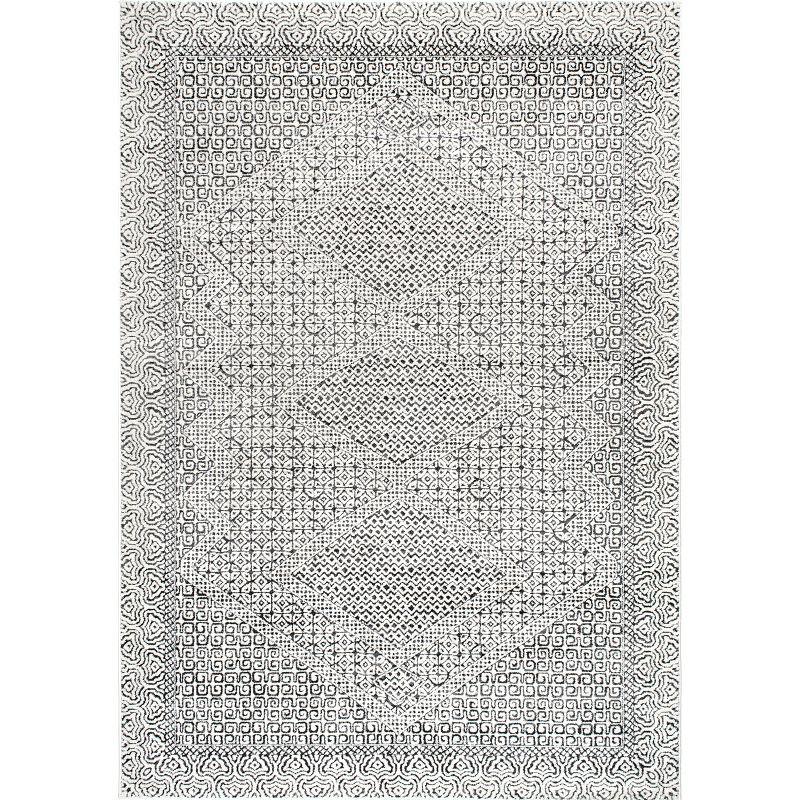 Nuloom Exie Medallion 6 Square Indoor Area Rug for Living Room Bedroom Dining Room Kitchen, Grey/Ivory