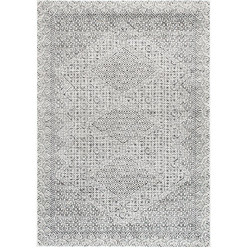 Modern Moroccan Geometric 6' Square Area Rug in Light Grey