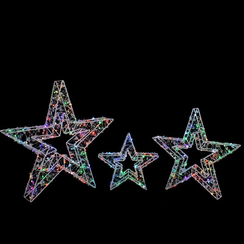 Multicolor LED Lighted Christmas Star Lawn Decorations Set of 3