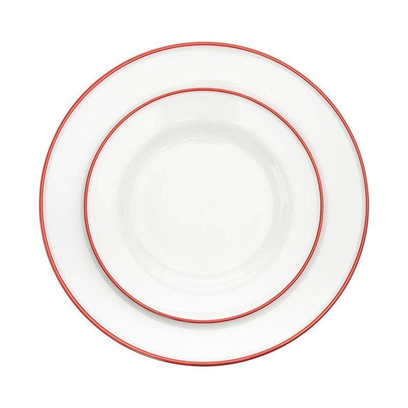 Red Rimmed Porcelain 16-Piece Dinnerware Set, Service for 4