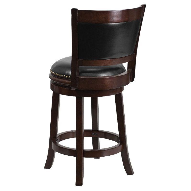 Elegant Cappuccino Wood and Black Leather Swivel Counter Height Stool