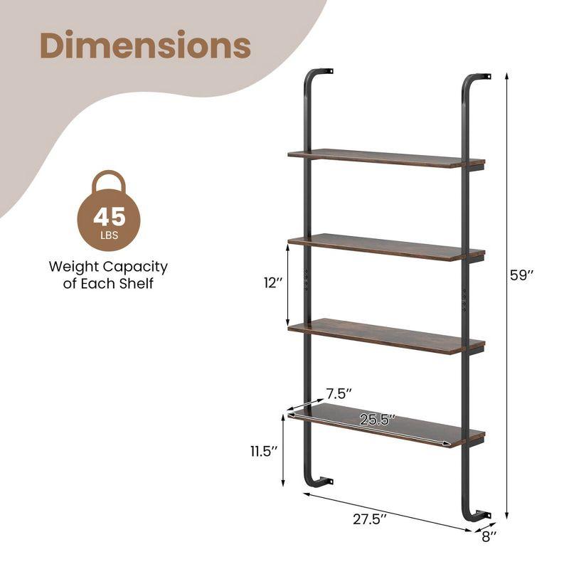 Costway 1 PCS 4-Tier Wall-mounted Ladder Shelf Display Bookshelf with Heavy-duty Metal Frame