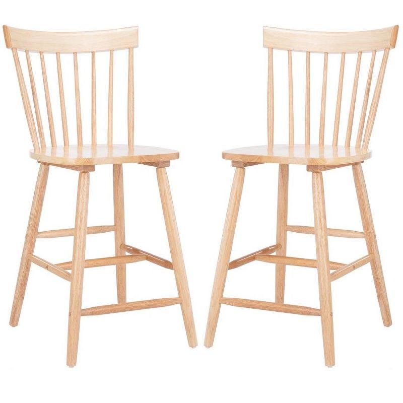 Natural Rubberwood Spindle Back Counter Stools, Set of 2