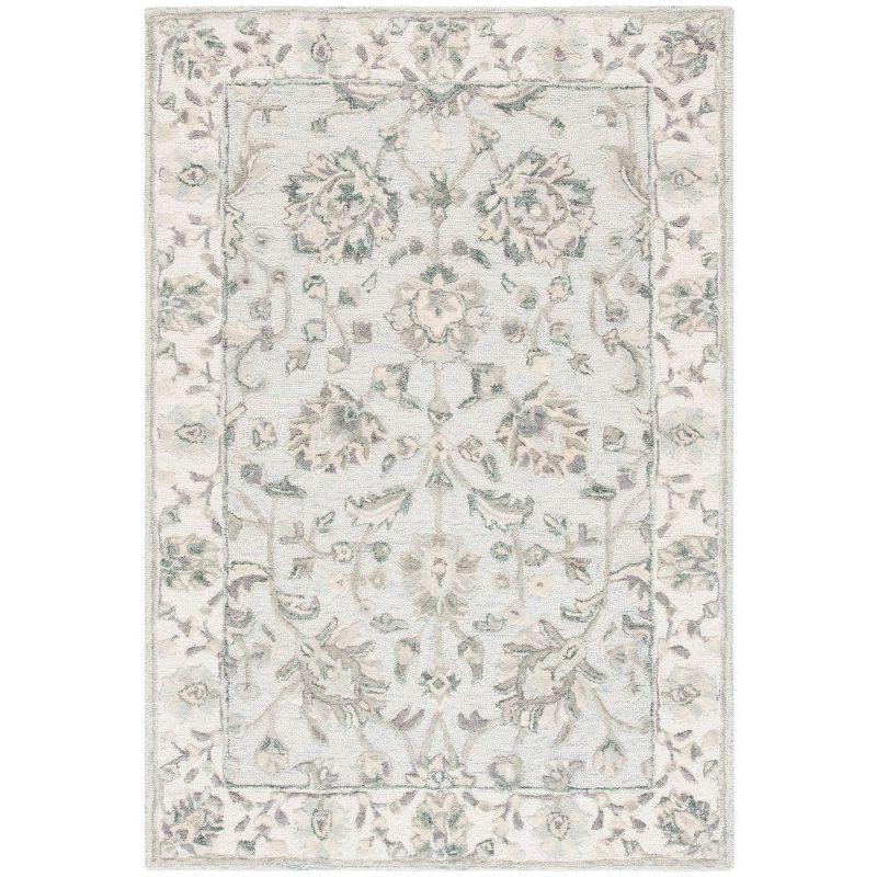 Ivory and Light Blue Hand-Tufted Wool Area Rug 4' x 6'