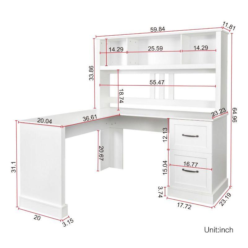 L Shape-Home Office Computer Desk with Hutch, Antiqued Black finish, Writting Desk Workstation with Storage Shelf for Home/Office/-Maison Boucle