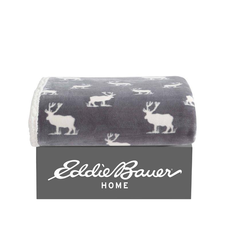 50"x60" Elk Stance Throw Blanket Gray - Eddie Bauer: Soft Fleece, Reversible Shearling, Travel-Friendly, Gift-Ready