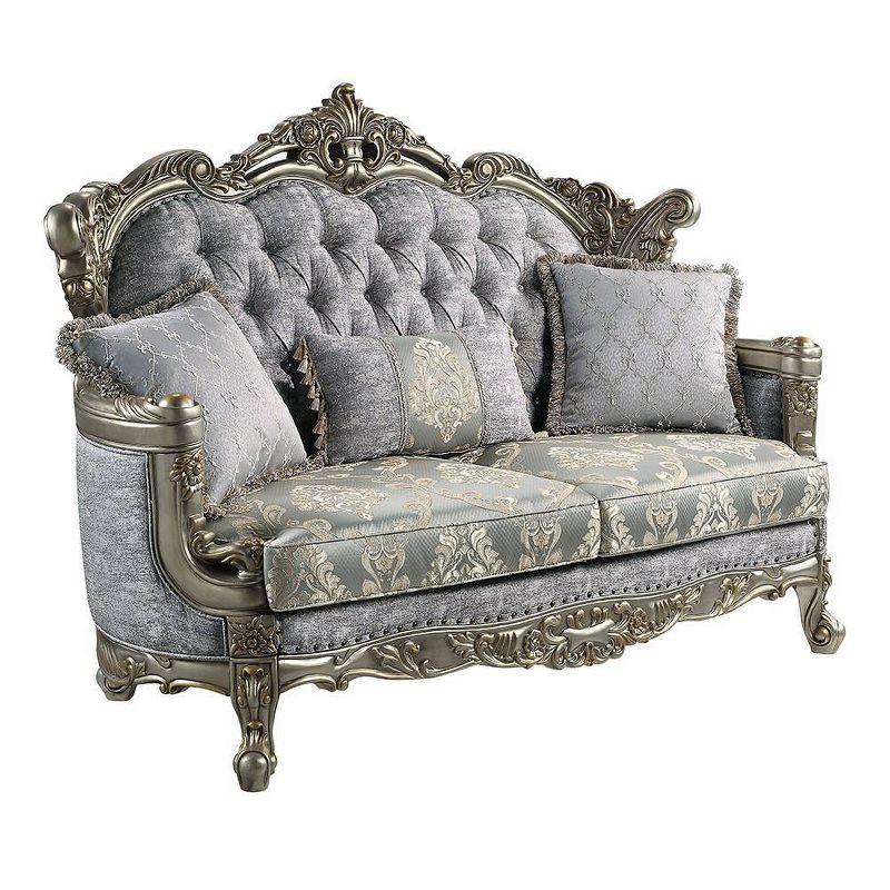 73" Miliani Sofa Fabric and Antique Bronze Finish - Acme Furniture: Leather Upholstery, Wood Frame, Includes 3 Pillows