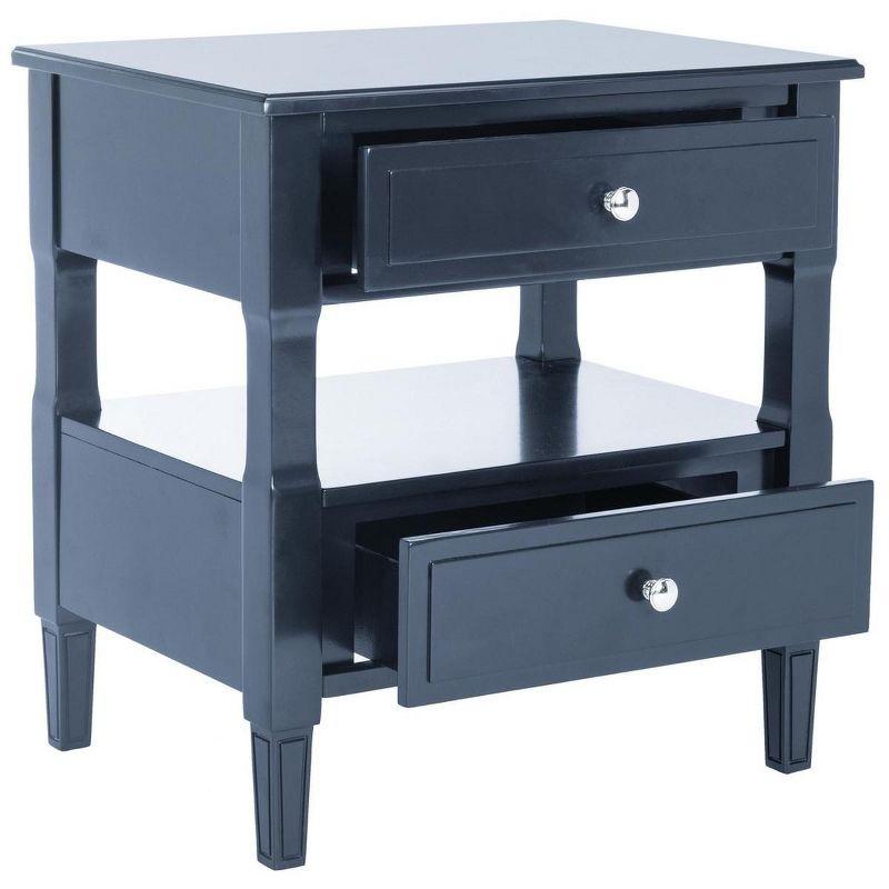 Burgundy-Inspired Black 2-Drawer Nightstand with Chrome Pulls