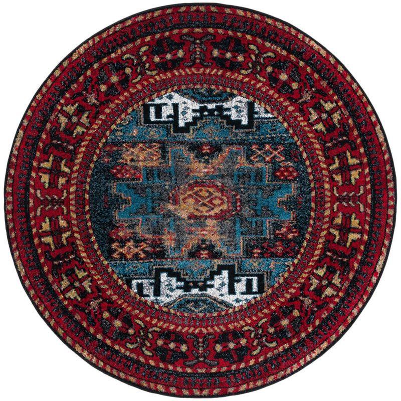 Vintage Hamadan VTH213 Power Loomed Indoor Area Rug - Red/Light Blue - 6'7" Round - Safavieh