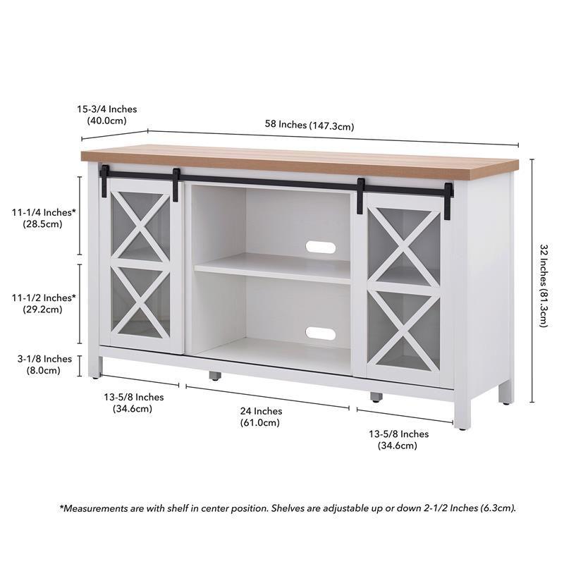 Clementine 58" White and Golden Oak Modern Farmhouse TV Stand