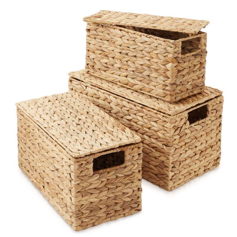 Set of 3 Natural Seagrass Rectangular Storage Baskets with Lids