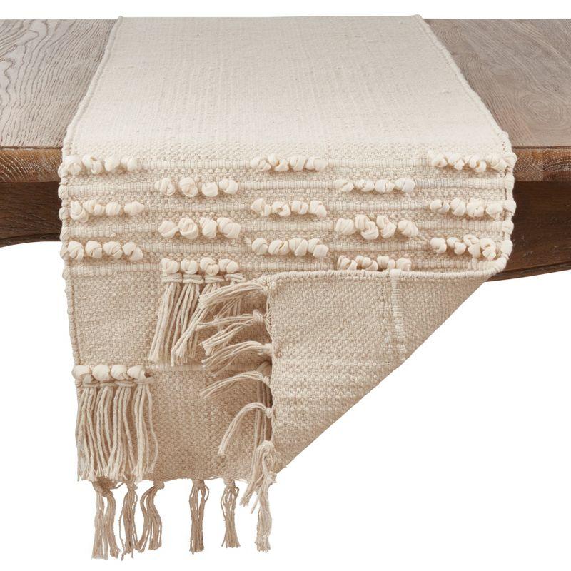 Beige Cotton Tassel Moroccan Table Runner, 16" x 72"