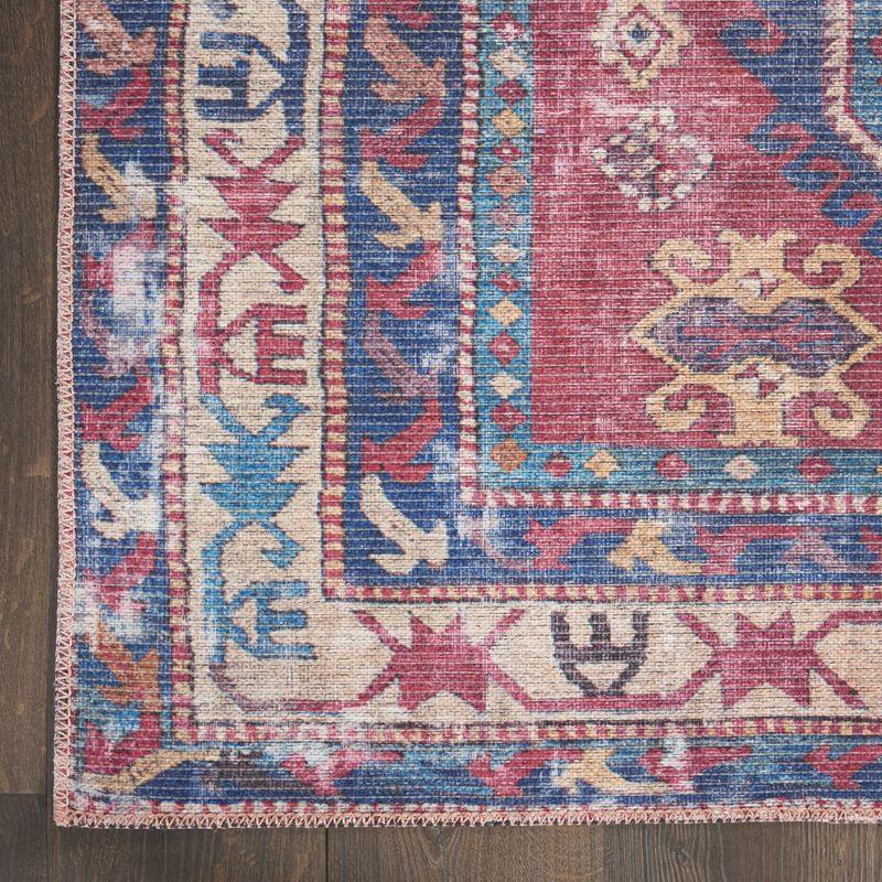 Machine Washable Southwestern Navy/Muted Red/Beige Area Rug